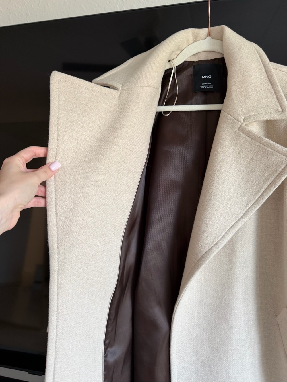 MANGO 100% Wool Belted Coat – Cream Beige – Size M - Picture 6 of 8